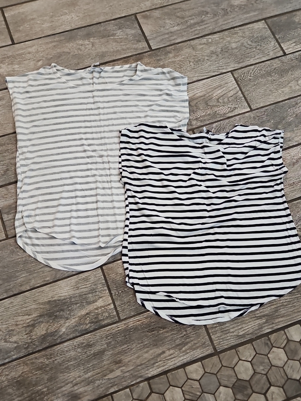 Green Envelope Black & White, Gray & White Striped Short Sleeve Tee Pair